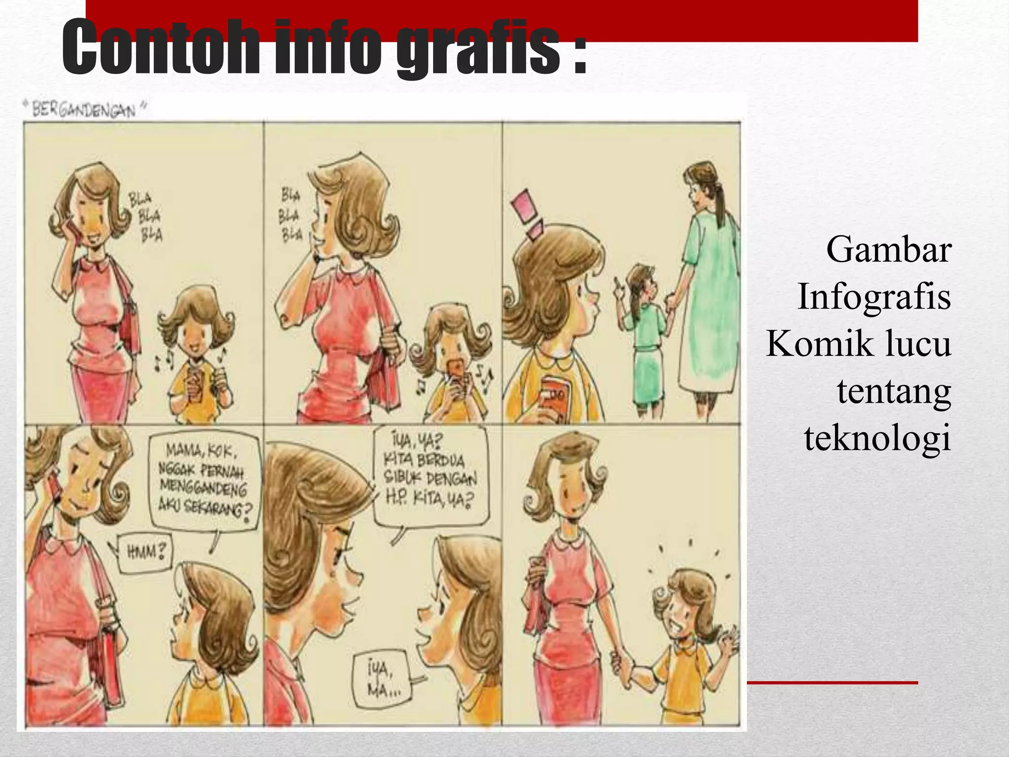 Contoh info grafis :
Gambar
Infografis
Komik lucu
tentang
teknologi
 