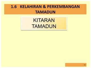 39
1.6 KELAHIRAN & PERKEMBANGAN
TAMADUN
KITARAN
TAMADUN
 