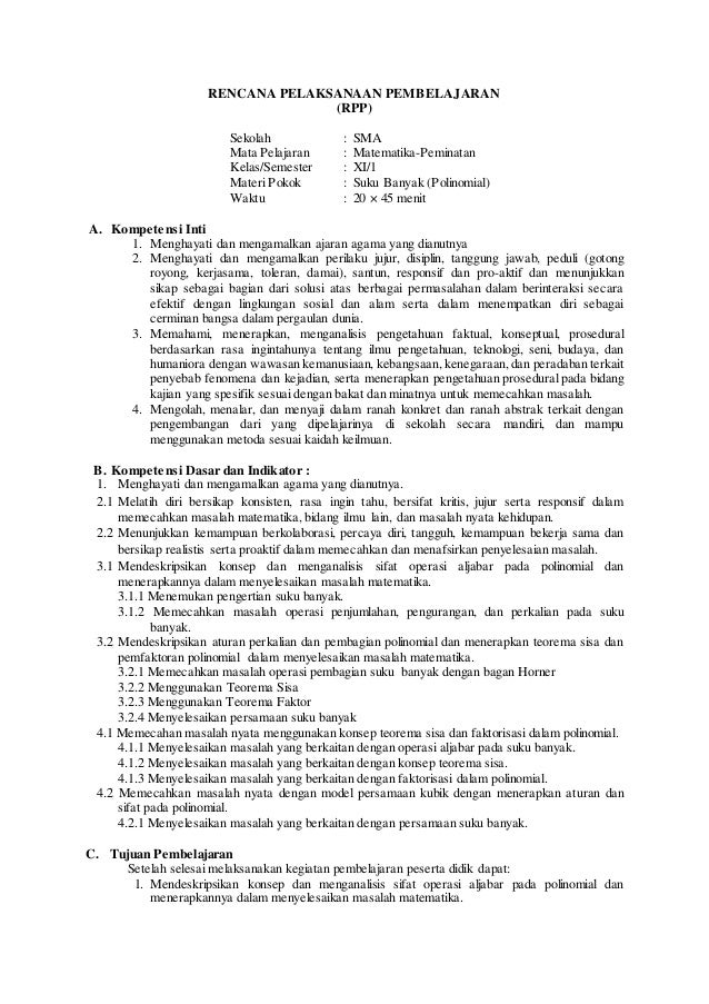 RPP Bab 1 polinomial-Peminatan RPP Bab 1 polinomial-Peminatan