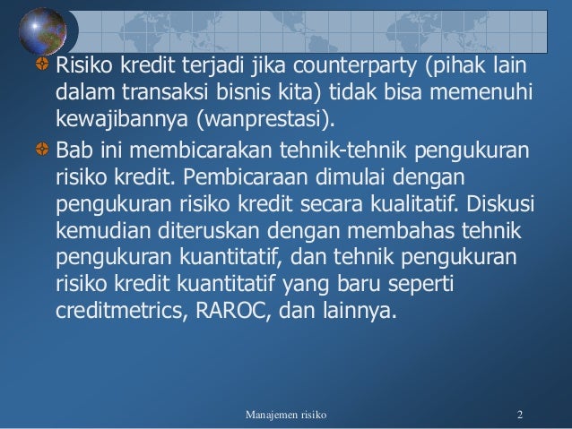 Manajemen Risiko 10 Risiko kredit Manajemen Risiko 10 Risiko kredit