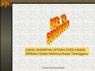 CIKGU SHARIFAH AFIDAH SYED HAMID
SMSains Sultan Mahmud,Kuala Terengganu
1SHARIFAHAFIDAHSESMA
 