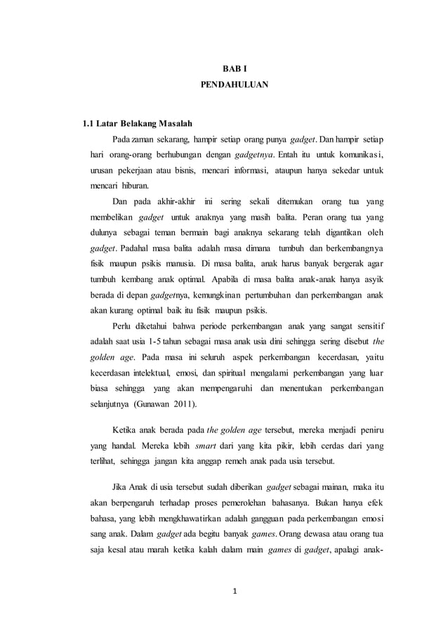 Pengaruh Gadget Terhadap Perkembangan Anak Usia Dini | PDF
