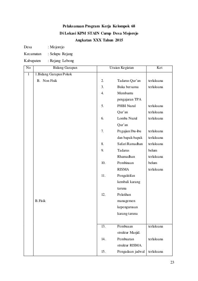 CONTOH LAPORAN KKN/KPM STAIN CURUP