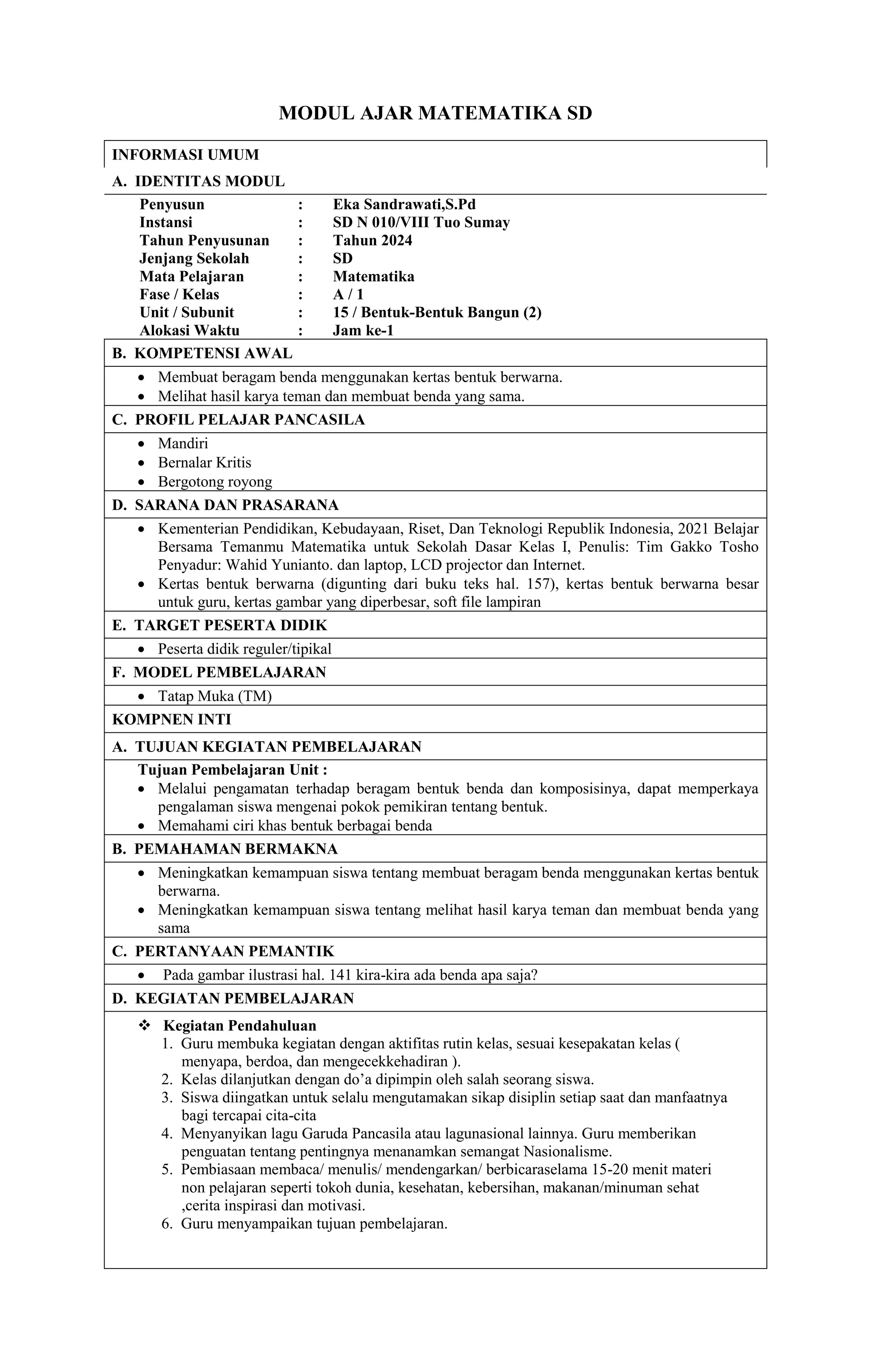 Bab 15 matematetika modul ajar kelas 1 sd | DOCX