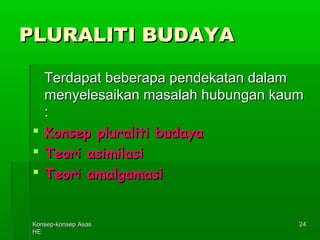 KKoonnsseepp--kkoonnsseepp AAssaass 
HHEE 
2244 
PPLLUURRAALLIITTII BBUUDDAAYYAA 
TTeerrddaappaatt bbeebbeerraappaa ppeennddeekkaattaann ddaallaamm 
mmeennyyeelleessaaiikkaann mmaassaallaahh hhuubbuunnggaann kkaauumm 
:: 
 KKoonnsseepp pplluurraalliittii bbuuddaayyaa 
 TTeeoorrii aassiimmiillaassii 
 TTeeoorrii aammaallggaammaassii 
 