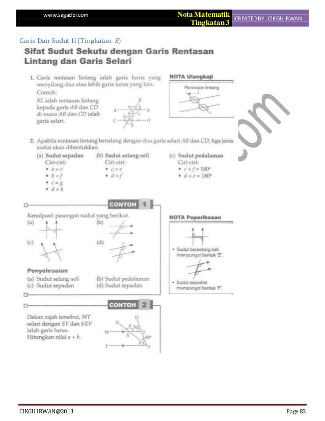 Bab 1 matematik tingkatan 3 sudut  dan  garis  ii