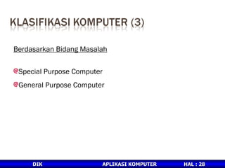 Berdasarkan Bidang Masalah Special Purpose Computer General Purpose Computer 
