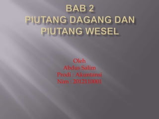 Oleh
  Abdus Salim
Prodi : Akuntansi
Nim : 2012110001
 