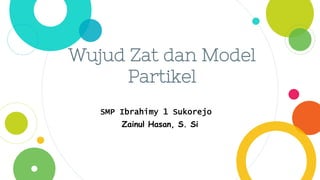 Wujud Zat dan Model
Partikel
Zainul Hasan, S. Si
SMP Ibrahimy 1 Sukorejo
 