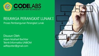 REKAYASA PERANGKAT LUNAK I
Proses Pembangunan Perangkat Lunak

Disusun Oleh:
Adam Mukharil Bachtiar
Teknik Informatika UNIKOM
adfbipotter@gmail.com

 