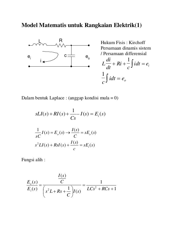 Model Matematis Untuk Rangkaian Elektrik