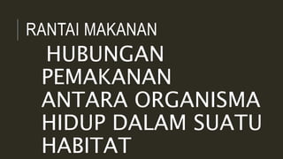 RANTAI MAKANAN
HUBUNGAN
PEMAKANAN
ANTARA ORGANISMA
HIDUP DALAM SUATU
HABITAT
 