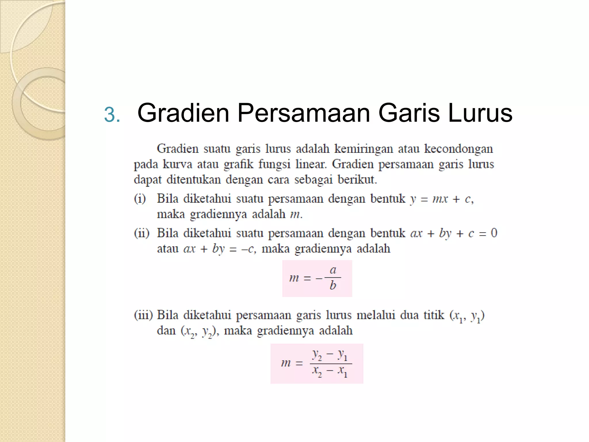 3.   Gradien Persamaan Garis Lurus
 