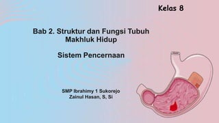 SMP Ibrahimy 1 Sukorejo
Zainul Hasan, S, Si
Bab 2. Struktur dan Fungsi Tubuh
Makhluk Hidup
Sistem Pencernaan
Kelas 8
 
