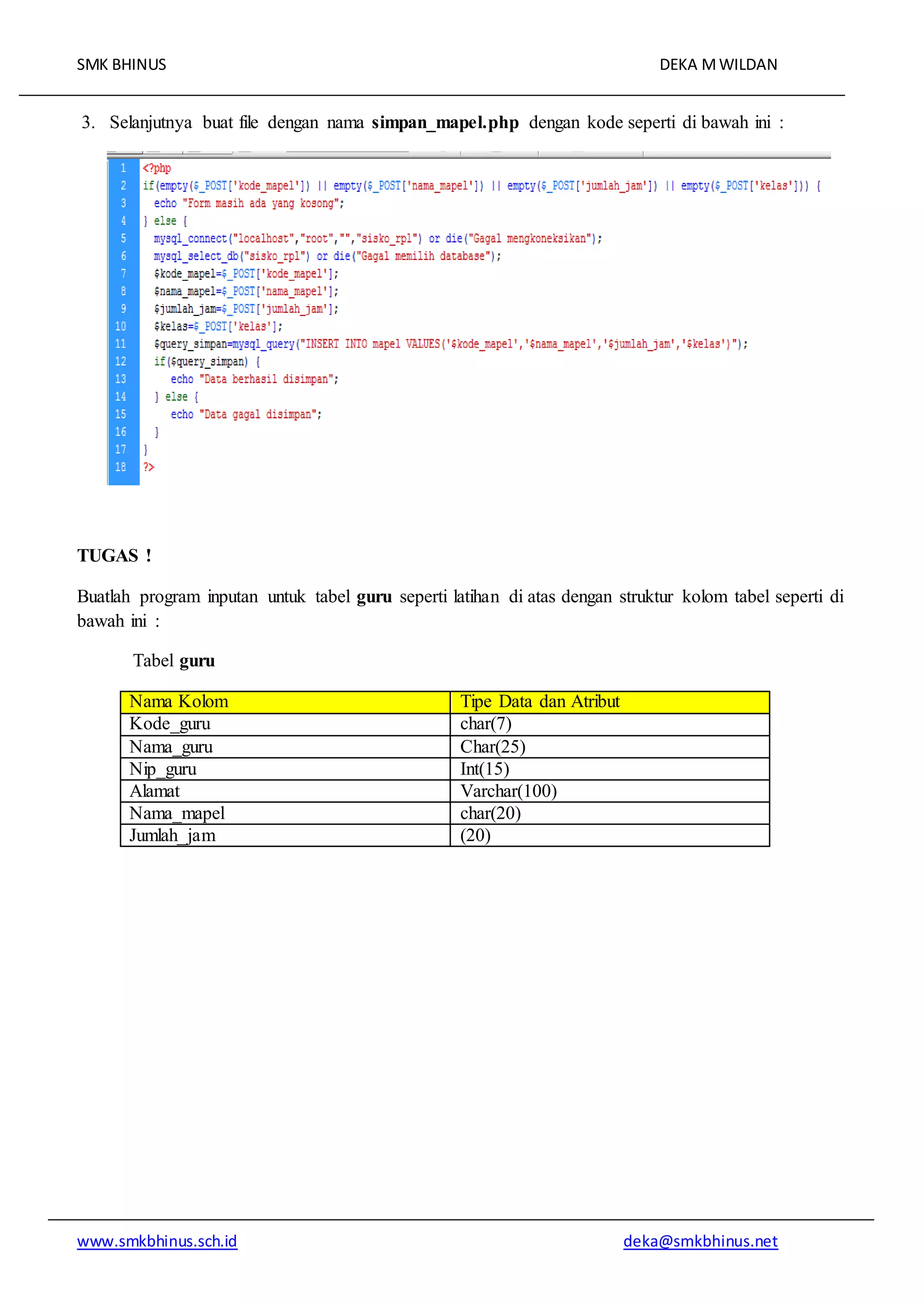 Bab 2 php - memasukkan data ke tabel | PDF