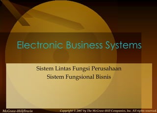 Electronic Business Systems

                    Sistem Lintas Fungsi Perusahaan
                        Sistem Fungsional Bisnis




McGraw-Hill/Irwin           Copyright © 2007 by The McGraw-Hill Companies, Inc. All rights reserved.
 
