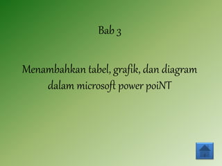 Bab 3
Menambahkan tabel, grafik, dan diagram
dalam microsoft power poiNT
 