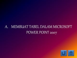 A. MEMBUAT TABEL DALAM MICROSOFT
POWER POINT 2007
 