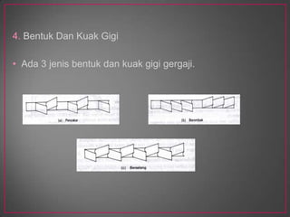 3. Saiz Mata GergajiPanjangmatagergajiialahantara 250 mm hingga 300 mm untukgergajitangan.