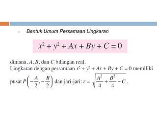 c.   Bentuk Umum Persamaan Lingkaran
 