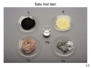 Satu mol dari:
C S
Cu Fe
Hg
3.2
 
