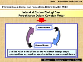 Bab 4 : Lakuan Motor Dan Biomekanik

Interaksi Sistem Biologi Dan Persekitaran Dalam Kawalan Motor

Interaksi Sistem Biologi Dan
Persekitaran Dalam Kawalan Motor

Depan

Belakang

Menu

Keluar

 