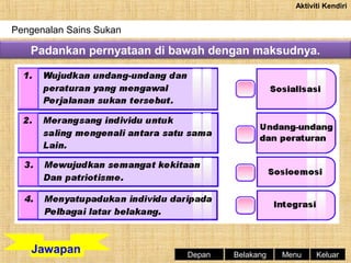 Aktiviti Kendiri

Pengenalan Sains Sukan

Padankan pernyataan di bawah dengan maksudnya.

Jawapan

Depan

Belakang

Menu

Keluar

 