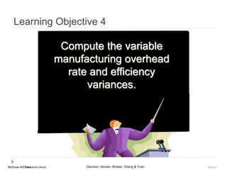 McGraw-Hill Education (Asia) Garrison, Noreen, Brewer, Cheng & YuenMcGraw-Hill/Irwin Slide 61
Learning Objective 4
Compute the variable
manufacturing overhead
rate and efficiency
variances.
 