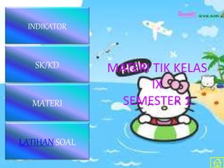 MATERI TIK KELAS
IX
SEMESTER 1MATERI
INDIKATOR
SK/KD
LATIHAN SOAL
 