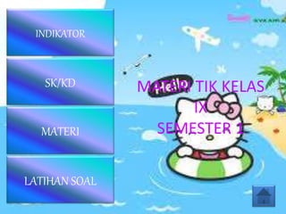 MATERI TIK KELAS
IX
SEMESTER 1MATERI
INDIKATOR
SK/KD
LATIHAN SOAL
 