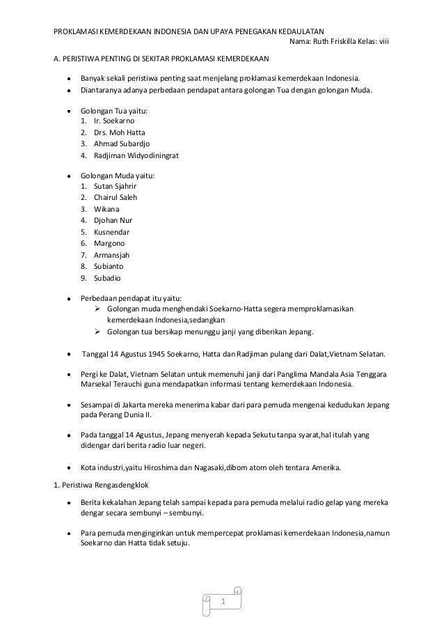 Proklamasi Kemerdekaan Indonesia Dan Upaya Penegakan Kedaulatan