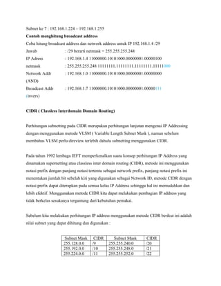 subnetting dan pengaturan IP lokal padan LAN | DOC