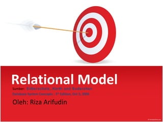 Relational Model
Sumber: Silberschatz, Korth and Sudarshan
Database System Concepts - 5th Edition, Oct 5, 2006

Oleh: Riza Arifudin
 