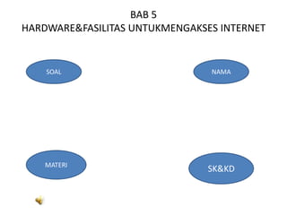 BAB 5
HARDWARE&FASILITAS UNTUKMENGAKSES INTERNET

SOAL

MATERI

NAMA

SK&KD

 