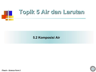 5.2 Komposisi Air
Topik 5 Air dan LarutanTopik 5 Air dan Larutan
ITeach – Science Form 2
 