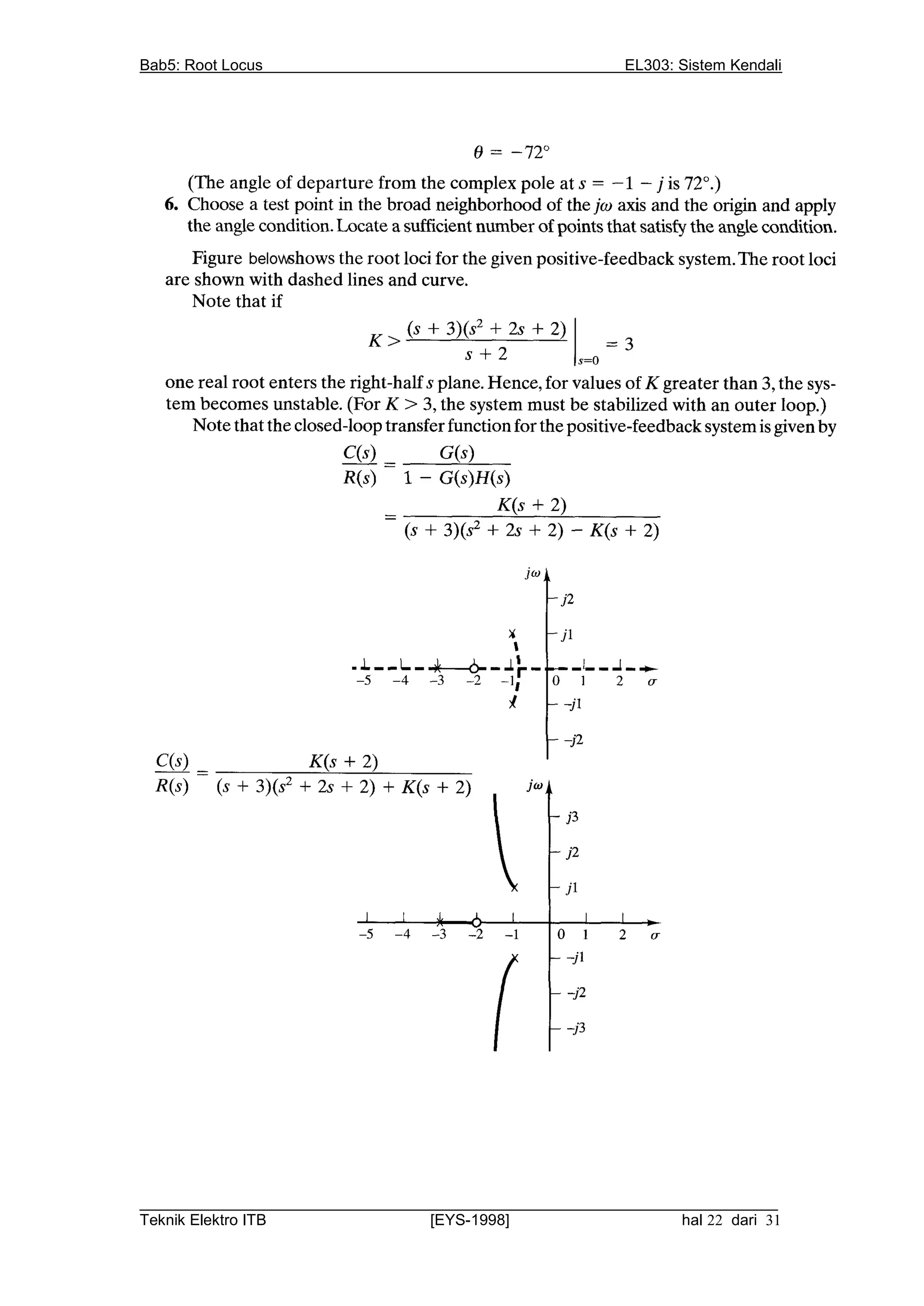 Bab5: Root Locus                                          EL303: Sistem Kendali




__________________________________________________________________________
Teknik Elektro ITB                [EYS-1998]                   hal 22 dari 31
 