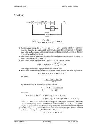 Bab5: Root Locus                                          EL303: Sistem Kendali




Contoh:




__________________________________________________________________________
Teknik Elektro ITB                [EYS-1998]                   hal 21 dari 31
 