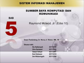 BAB

Dosen Pembimbing: Dr. Wonny A. Ridwan, MM., SE
Disusun oleh:
Ely Hadiansyah
Gina Ganiasari
Saepul Dahyar
Budi Setiawan
Dwi Widianingsih

021110294
021112702
021112047
021112310
021112264

 