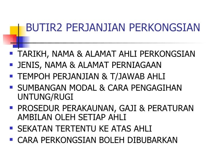 Contoh Surat Perjanjian Rakan Niaga Perniagaan