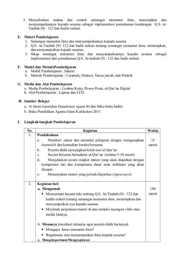 RPP PAI X Kurikulum 2013 Bab 6.menuntut ilmu sma