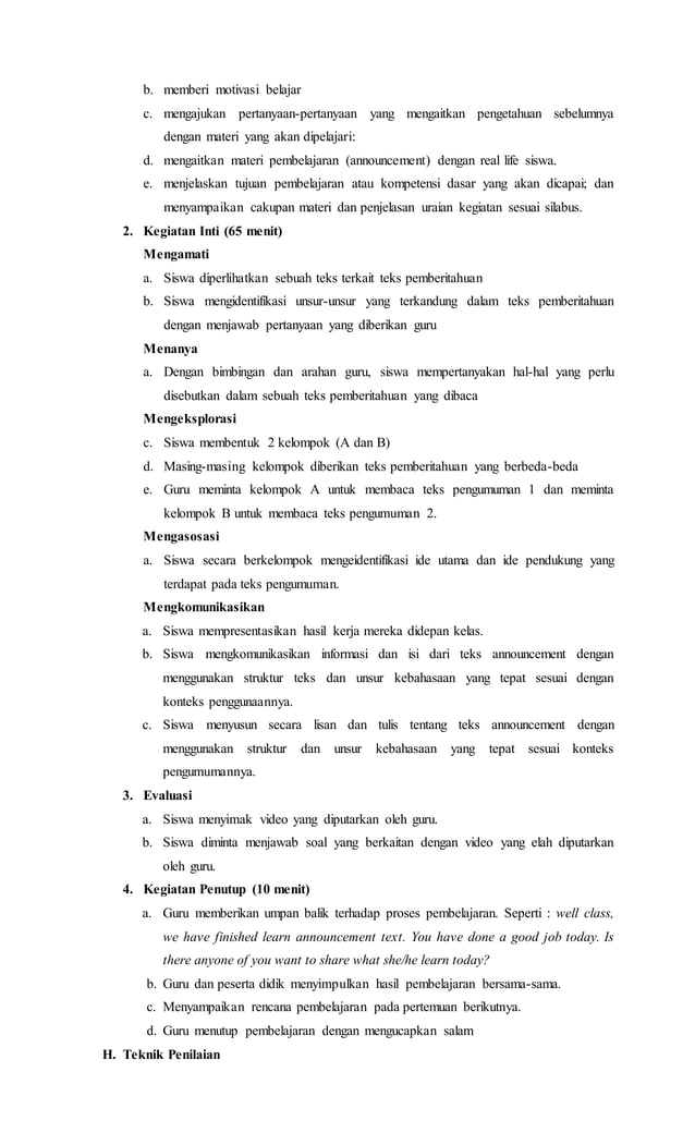 RPP announcement kelas X SMK kurikulum 2013 revisi