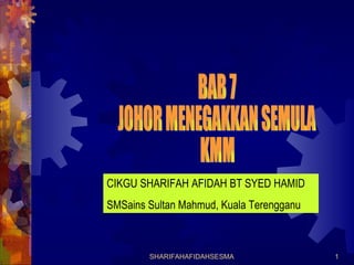 CIKGU SHARIFAH AFIDAH BT SYED HAMID
SMSains Sultan Mahmud, Kuala Terengganu



        SHARIFAHAFIDAHSESMA               1
 