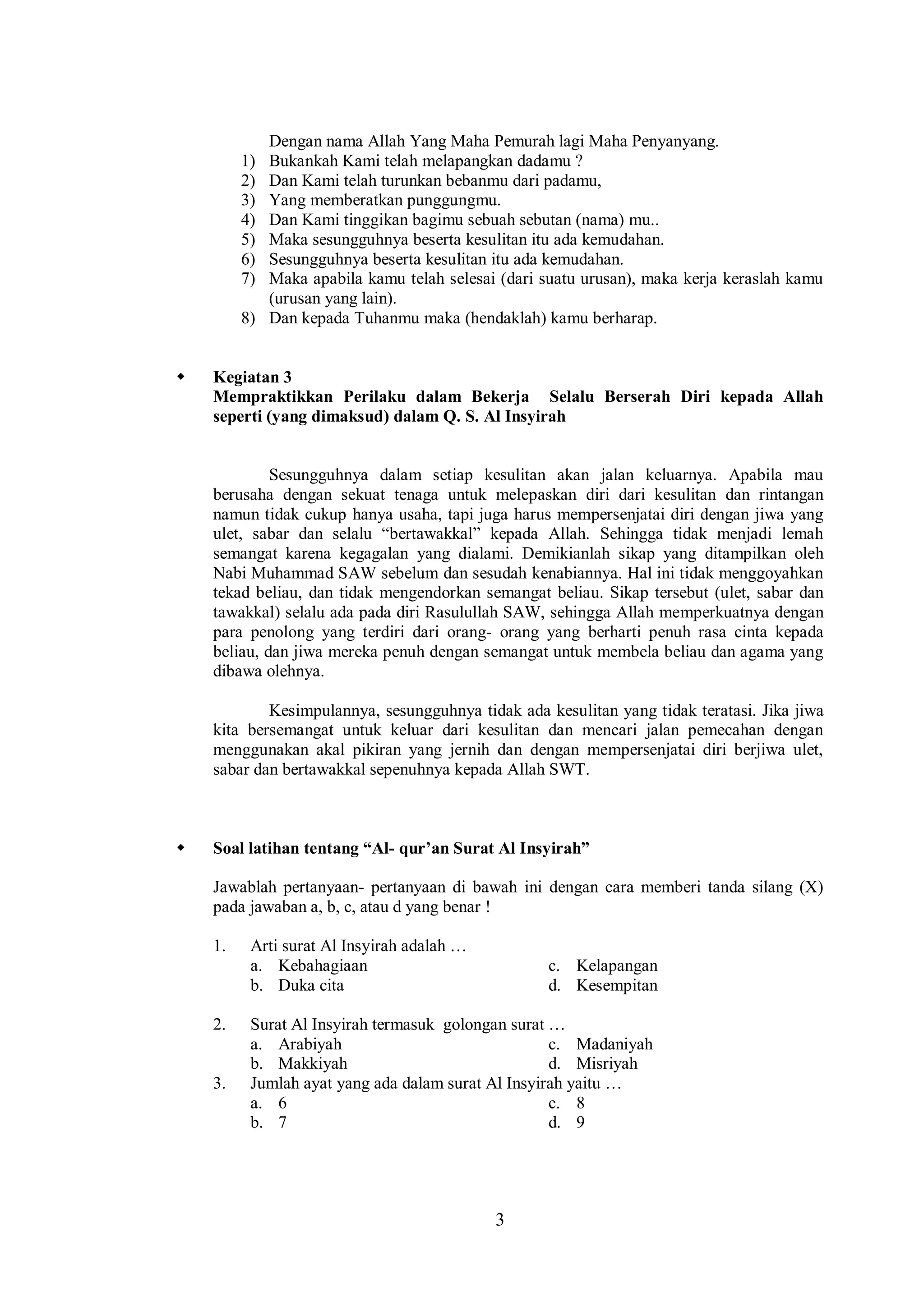 Bab 8 Qur'an Surat Al- Insyirah | PDF