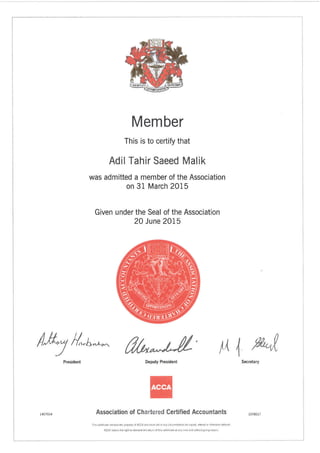 ACCA Membership Certificate