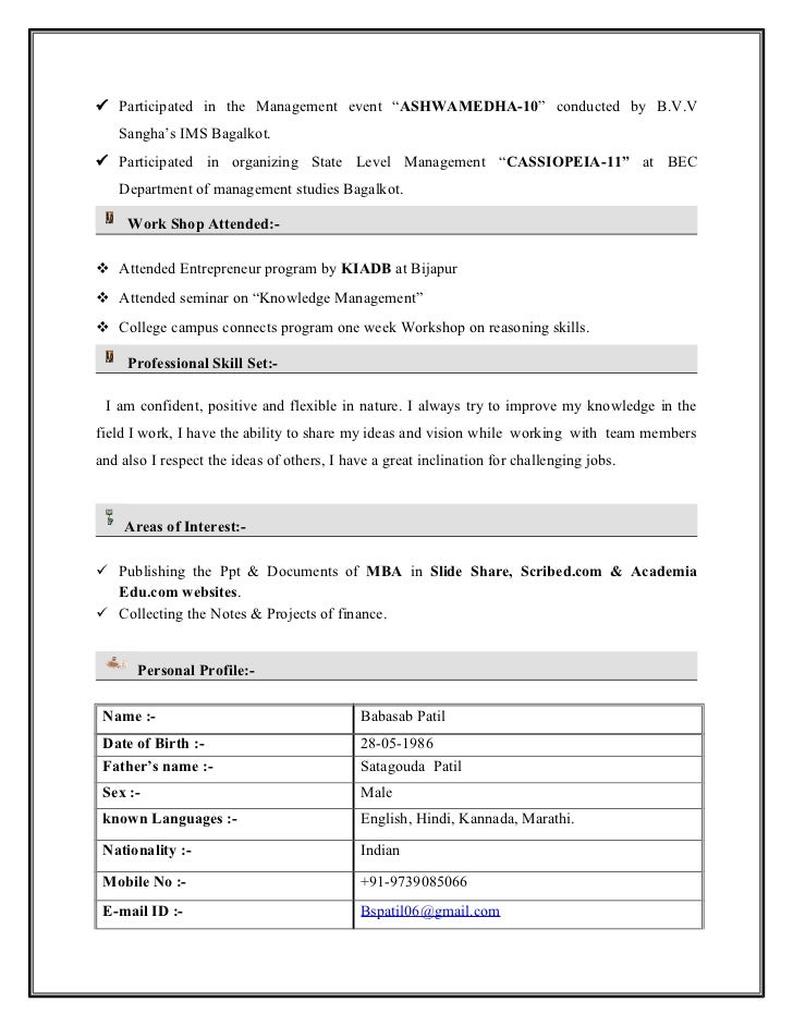 Interests section finance resume
