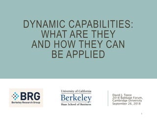 DYNAMIC CAPABILITIES:
WHAT ARE THEY
AND HOW THEY CAN
BE APPLIED
David J. Teece
2018 Babbage Forum,
Cambridge University
September 26, 2018
1
 
