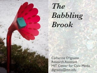 The
Babbling
Brook

Catherine D’Ignazio
Research Assistant
MIT Center for Civic Media
dignazio@mit.edu

 