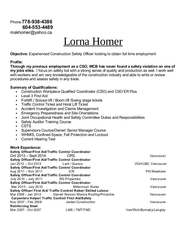 health and safety resumes