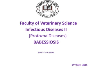 Faculty of Veterinary Science
Infectious Diseases II
(ProtozoalDiseases)
BABESSIOSIS
14th,May ,2016
 
