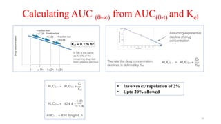Calculating AUC (0-∞) from AUC(0-t) and Kel
• Involves extrapolation of 2%
• Upto 20% allowed
10
 